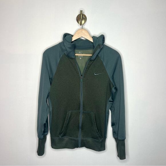 Nike Therma-Fit Green Colorblock Fleece Zip Hoodie - Picture 1 of 4